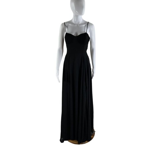 Lulus Cause for Commotion Black Pleated Bustier Maxi Dress M Fairy Goth Witchy - Picture 2 of 16
